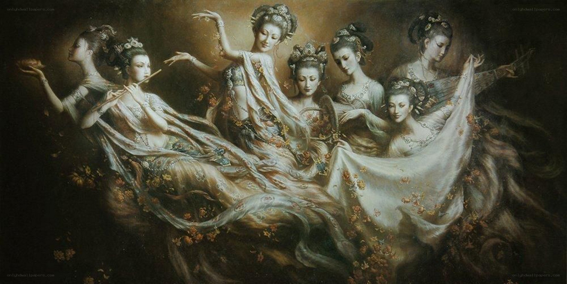 Celestial dancers in flowing robes