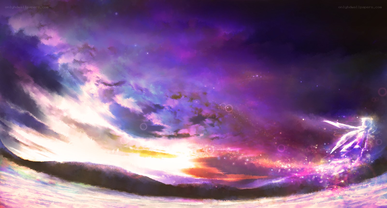 Celestial figure in a colorful sky