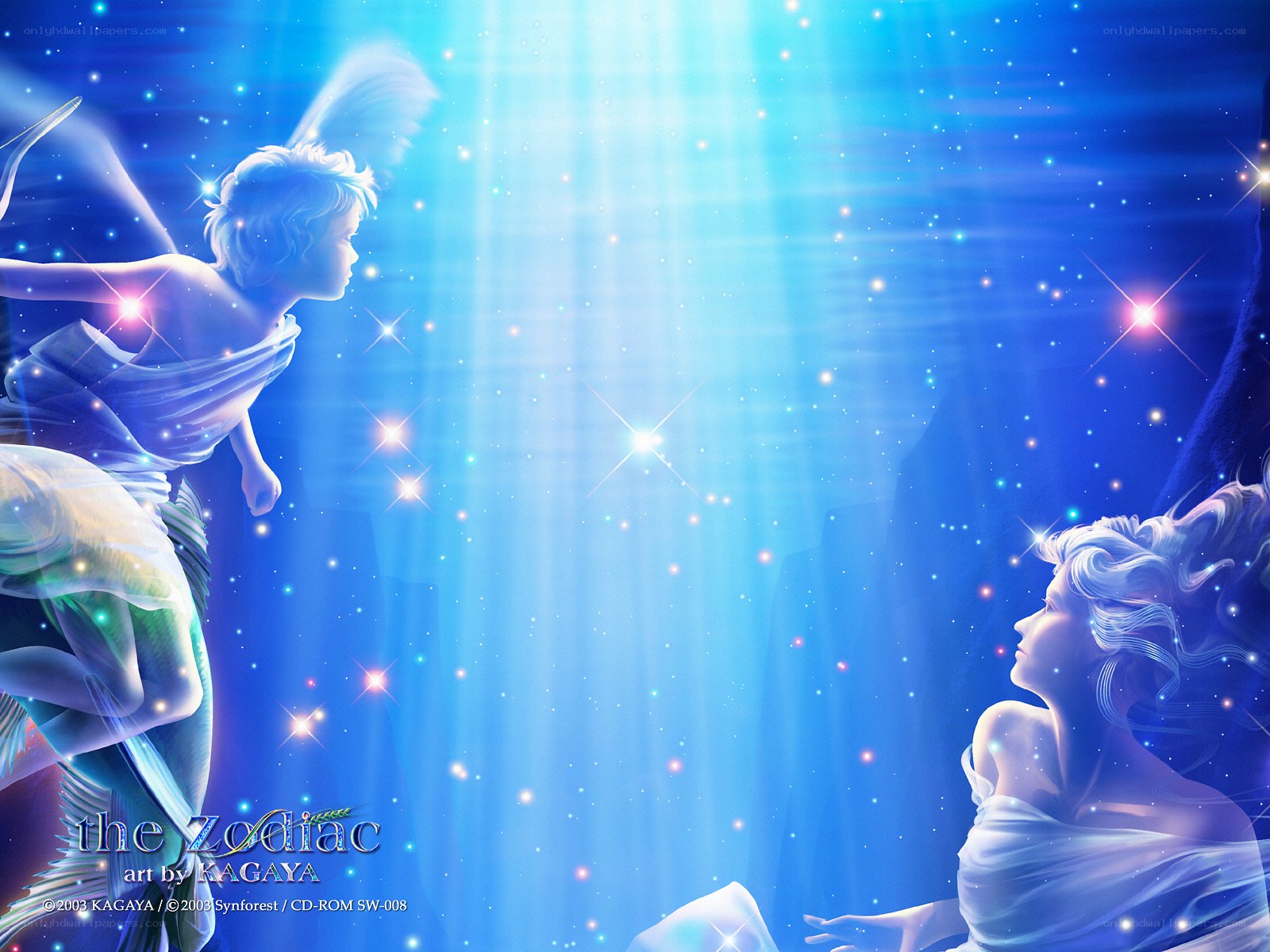 Celestial figures in blue light