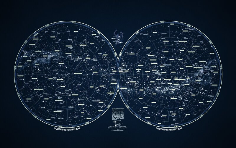 Celestial map of hemispheres