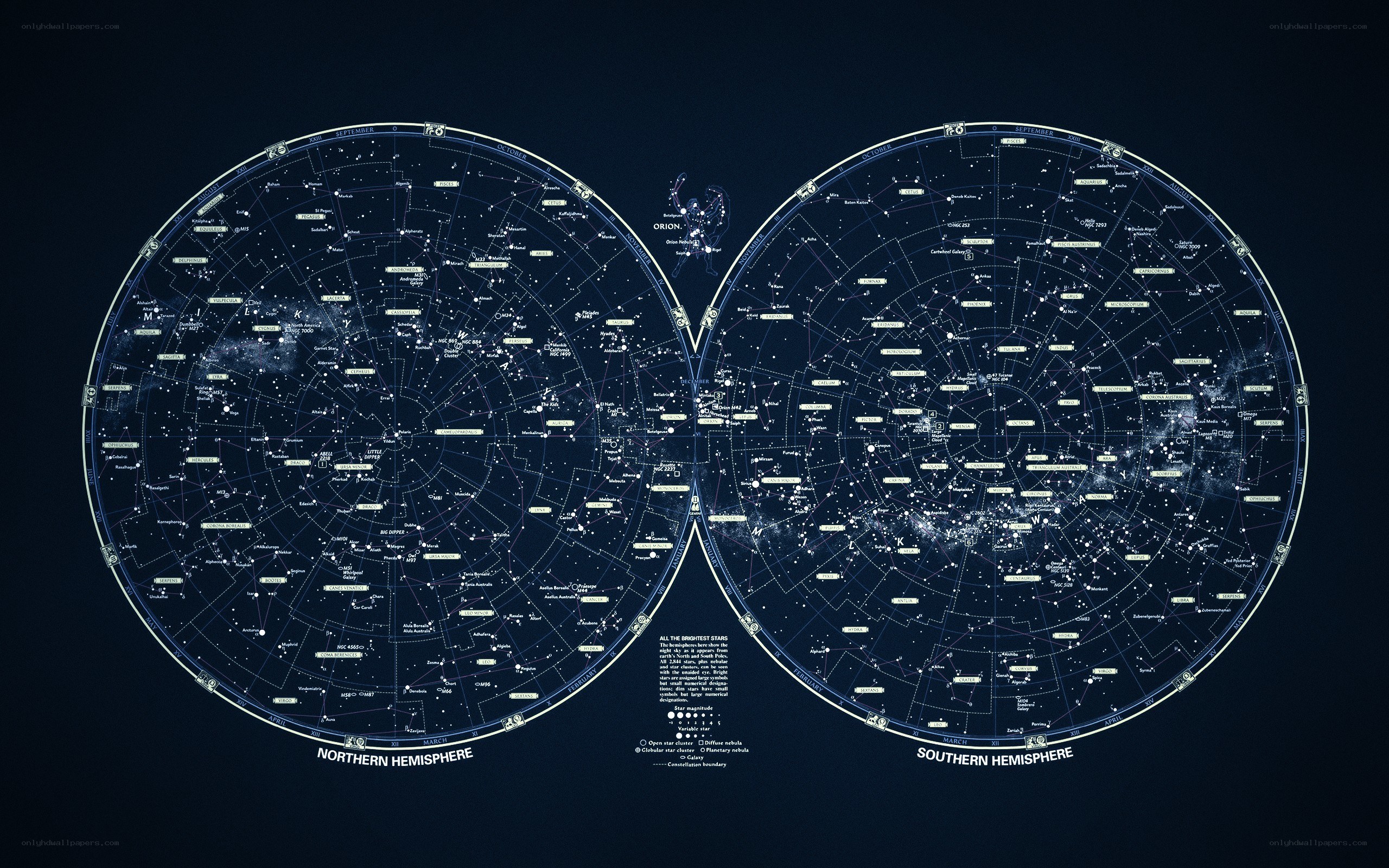 Celestial map of hemispheres