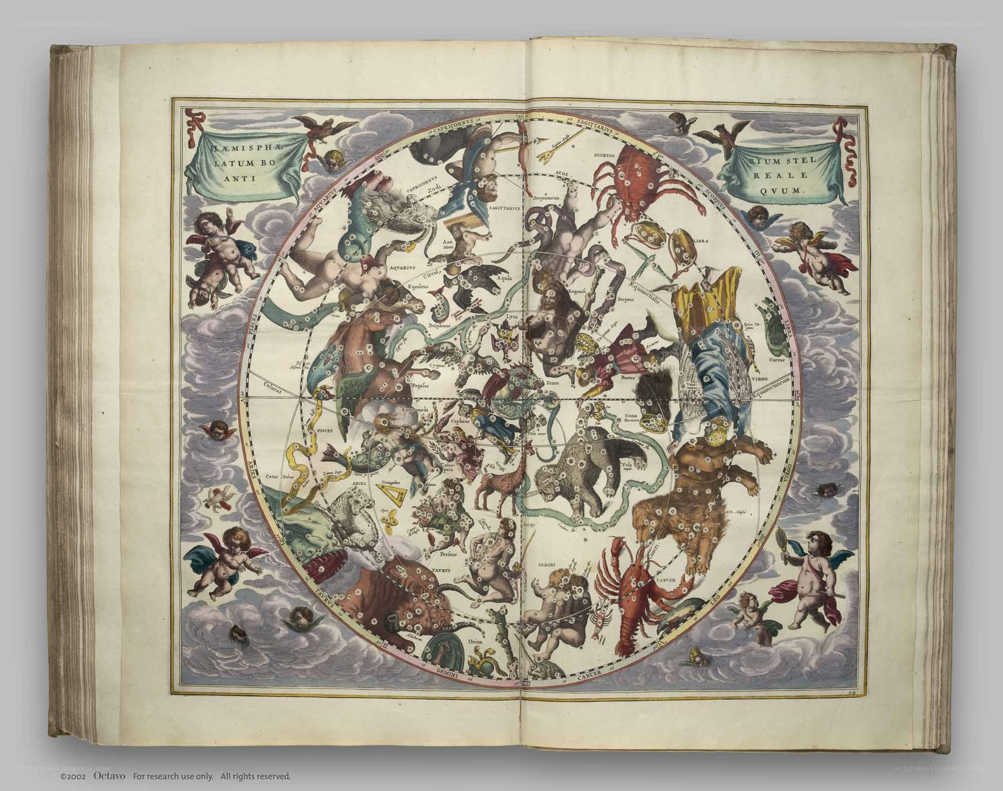 Celestial map with constellations