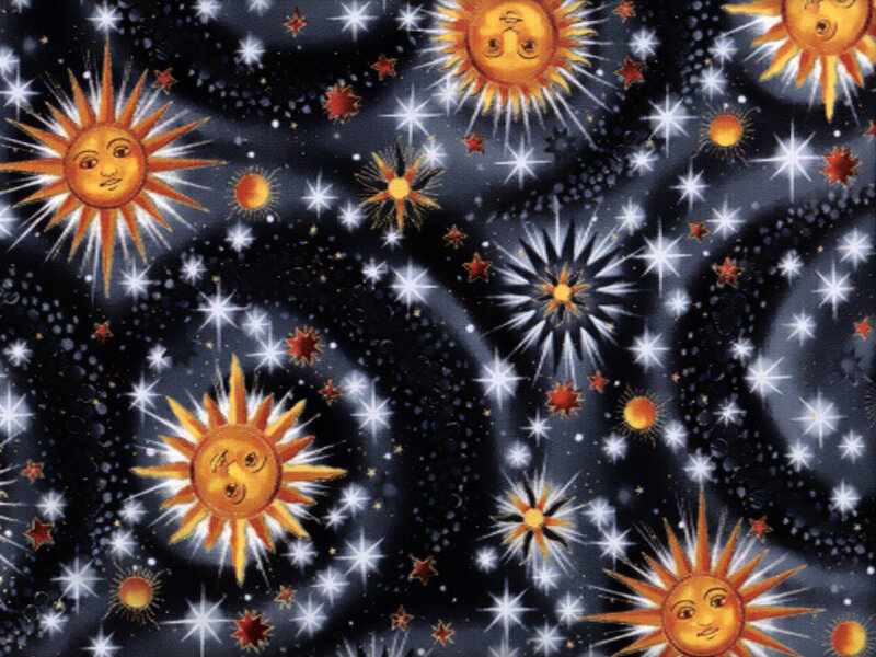 celestial pattern with suns and stars