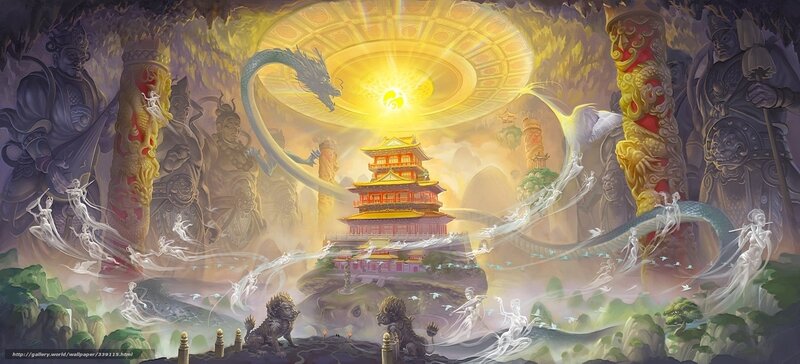 Celestial temple with dragons
