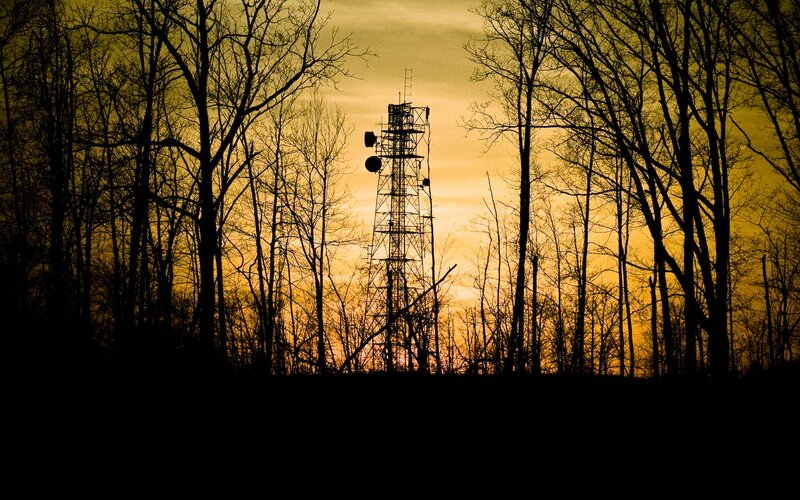 Cell tower at sunset