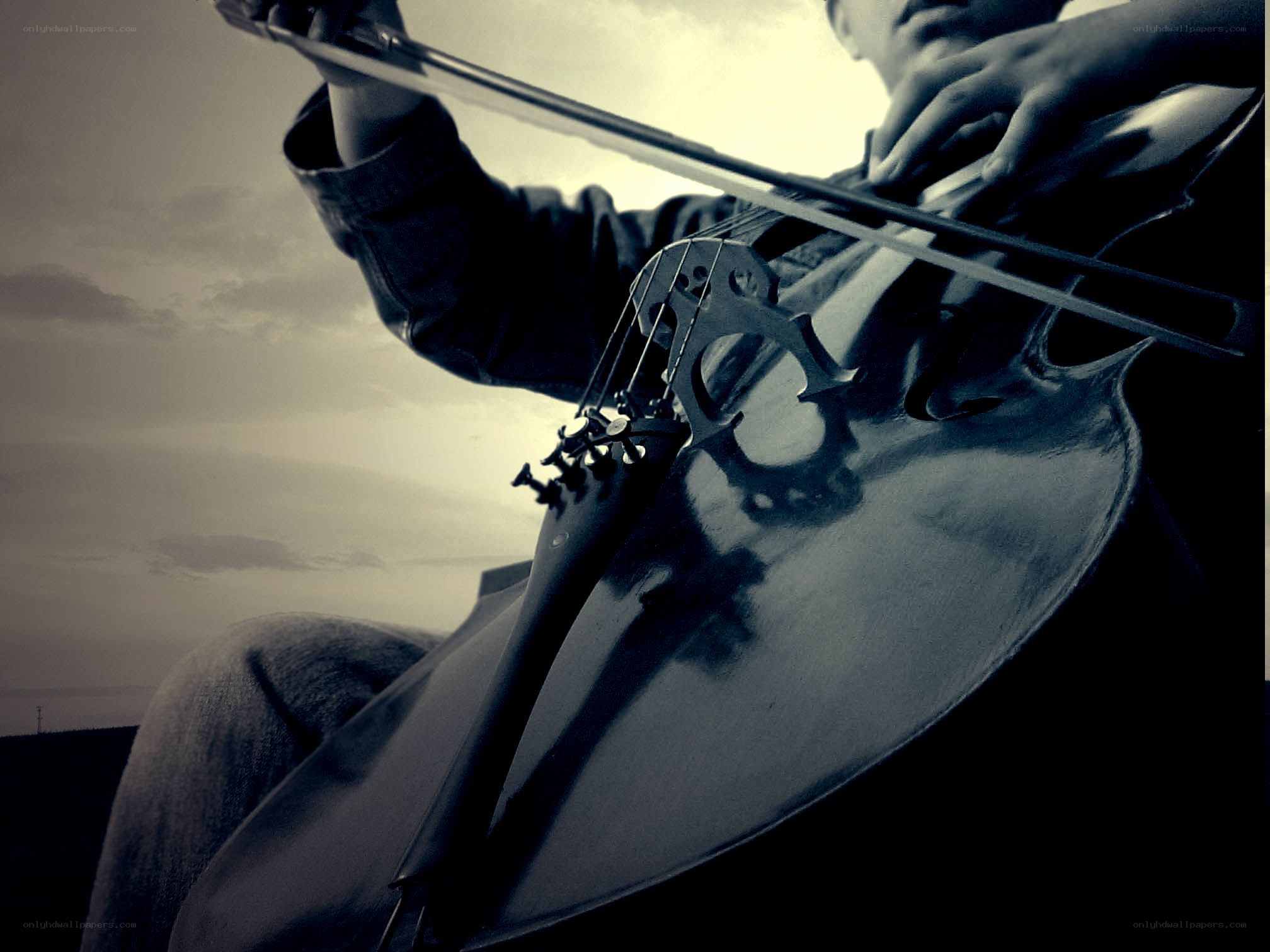 cellist playing outdoors