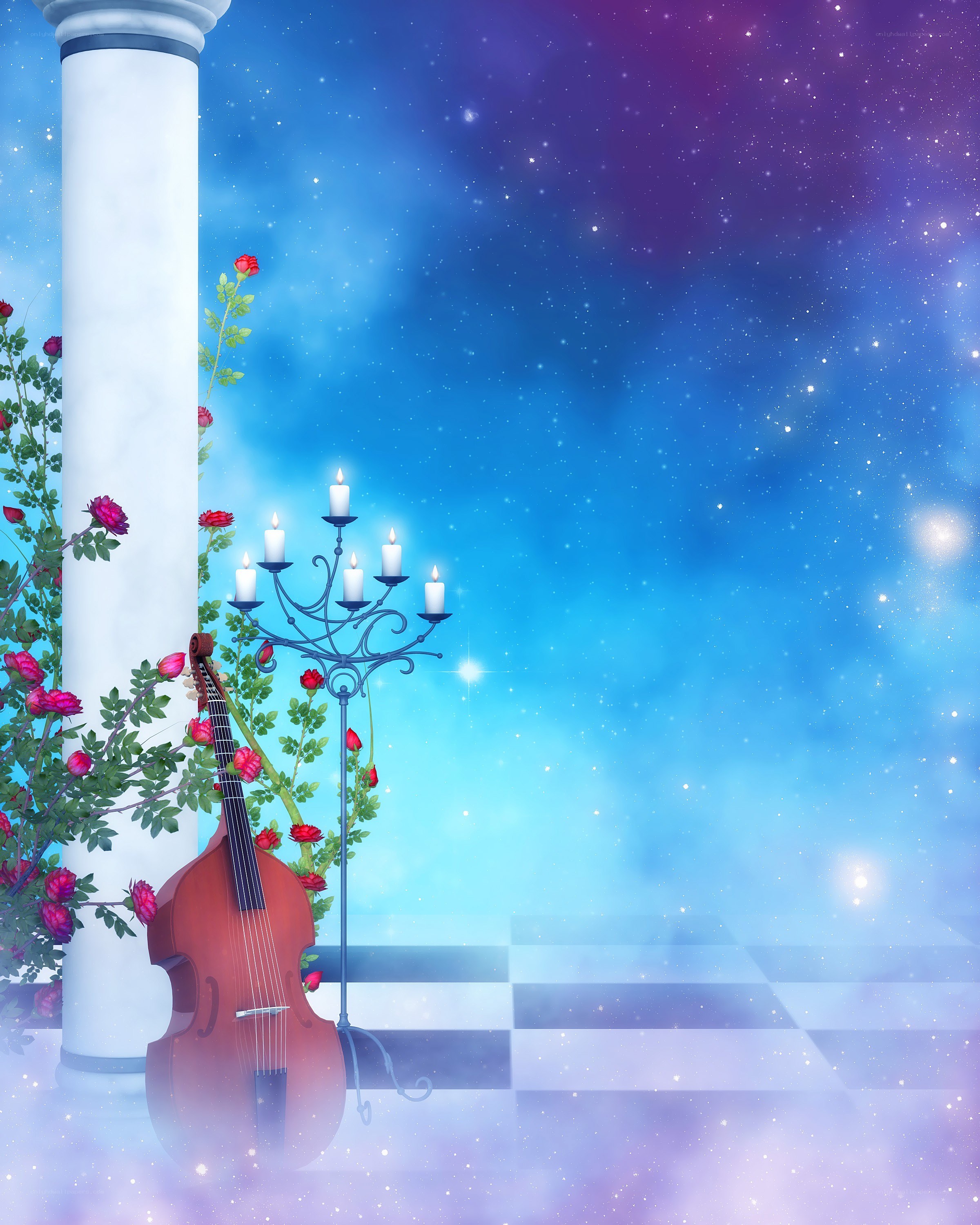 Cello under starry sky