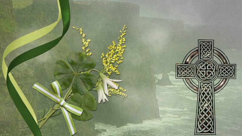 Celtic Cross and Shamrocks