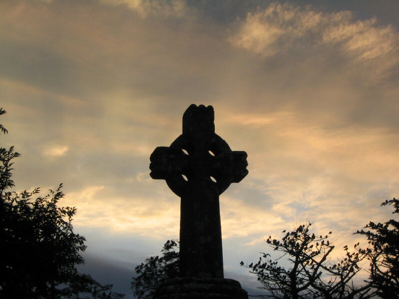 Celtic cross at sunset