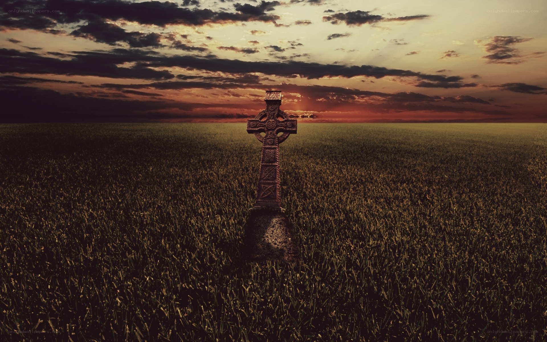 Celtic cross in a field