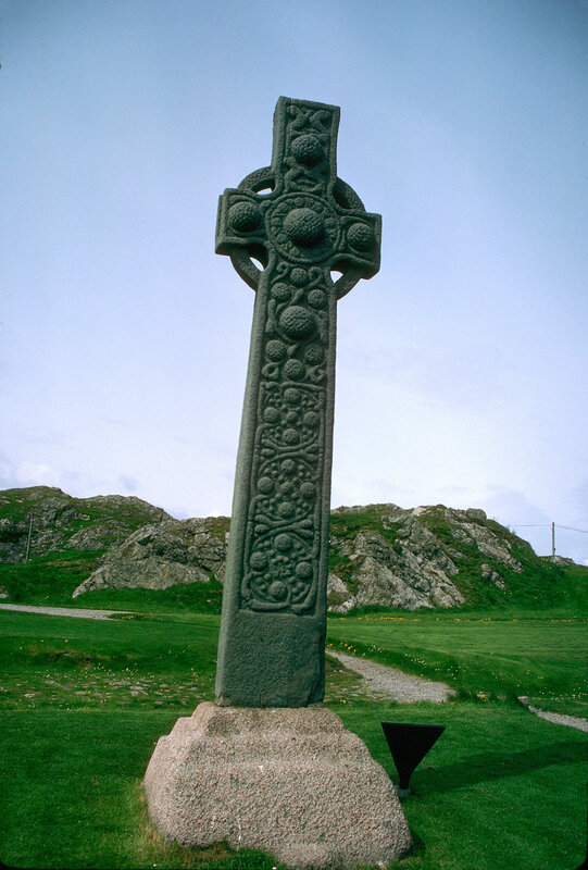 Celtic cross in a grassy field