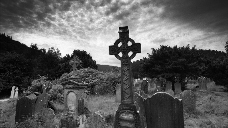 Celtic Cross in Cemetery — Black