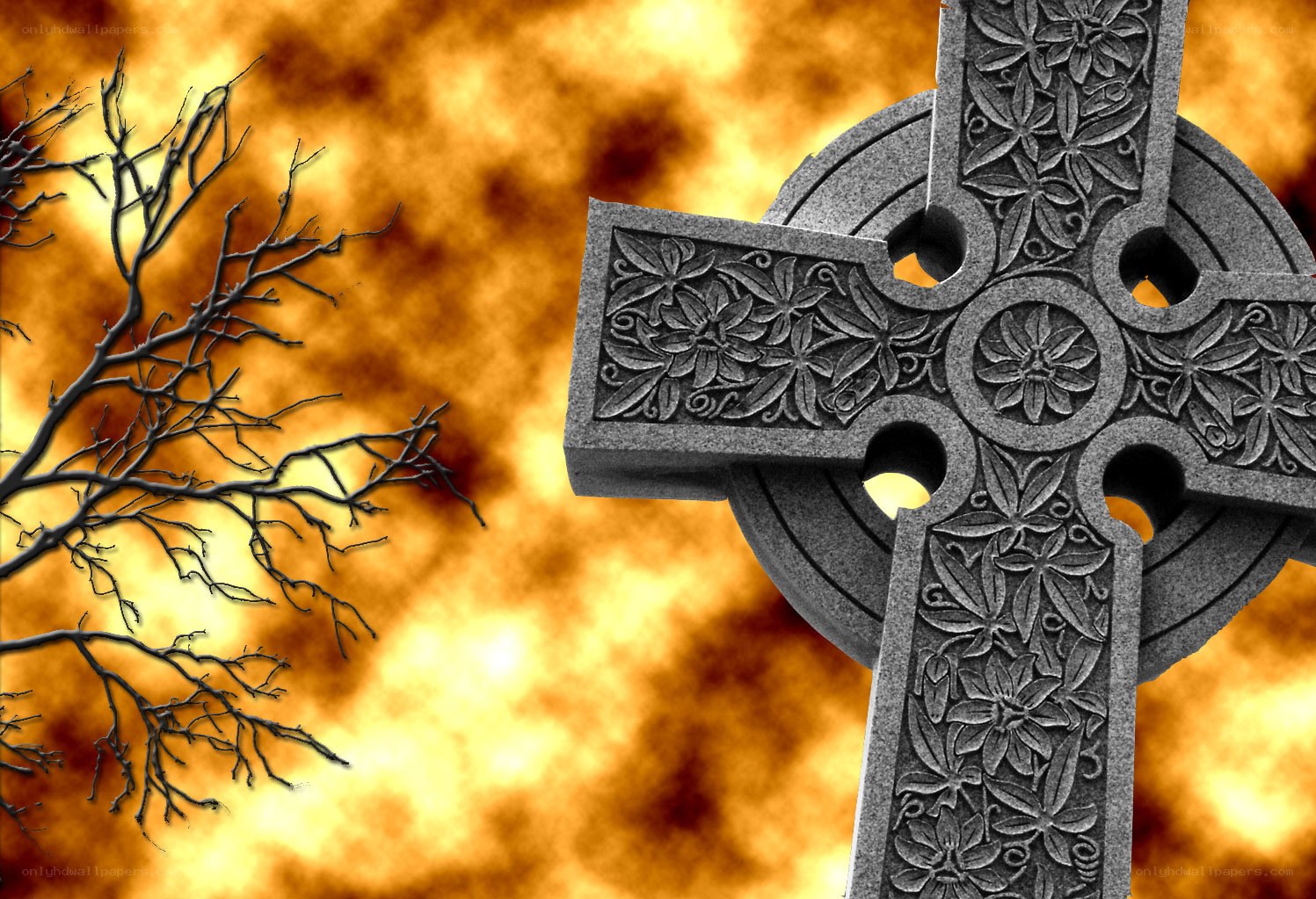 Celtic cross with fiery sky