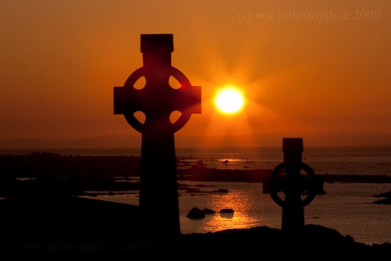Celtic Crosses at Sunset — Orange