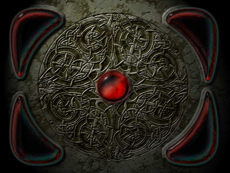 Celtic knot shield with red gem