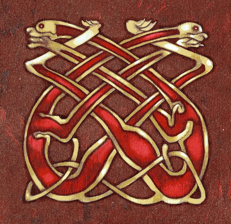 Celtic knot with dragon heads