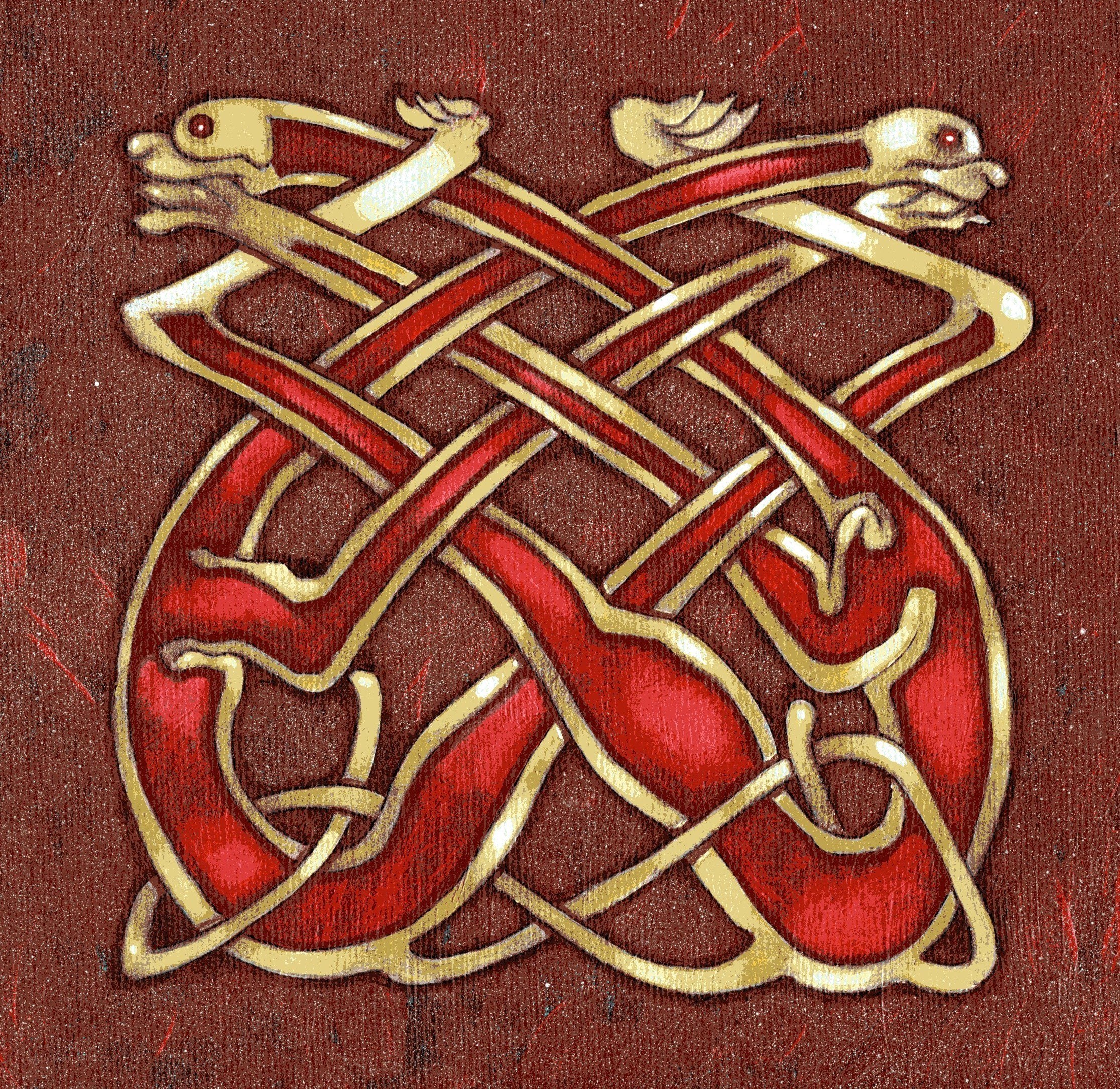 Celtic knot with dragon heads