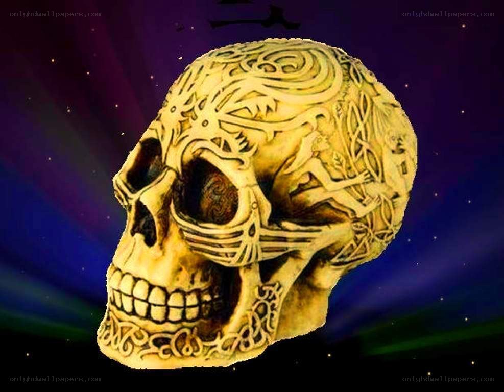 Celtic skull with intricate carvings