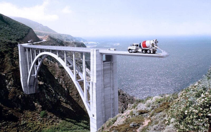 Cement Truck on Bridge — White