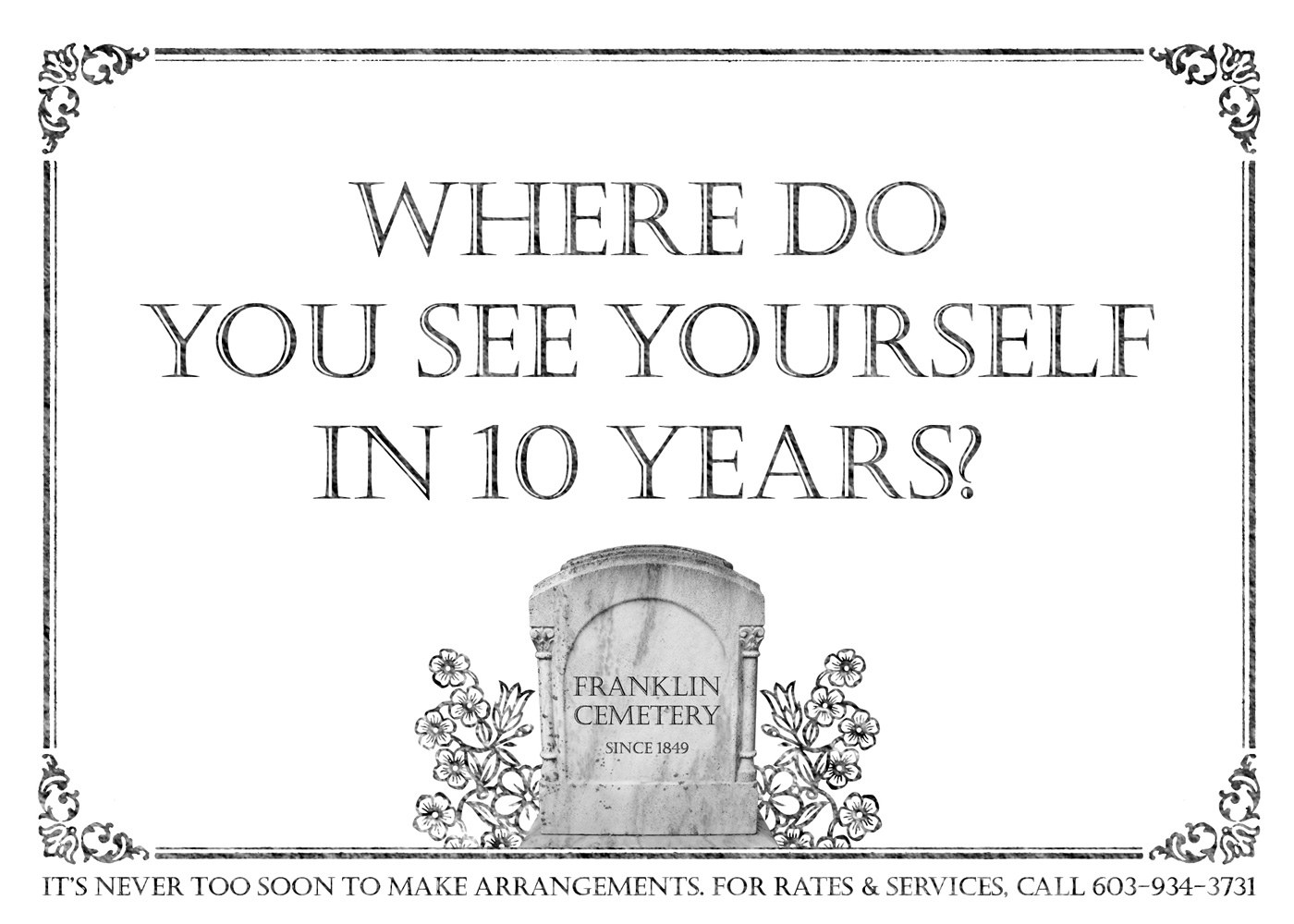 cemetery advertisement with question