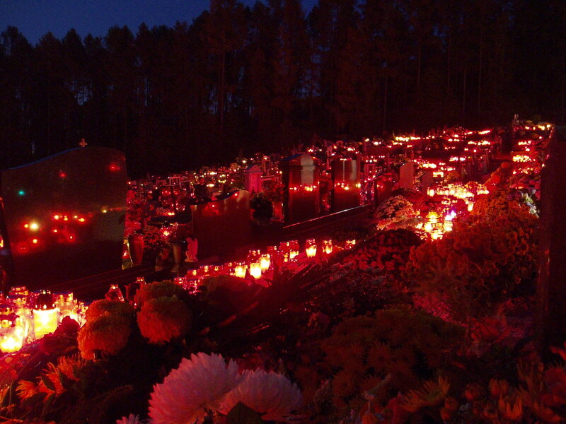 Cemetery at Night — Red, Somber