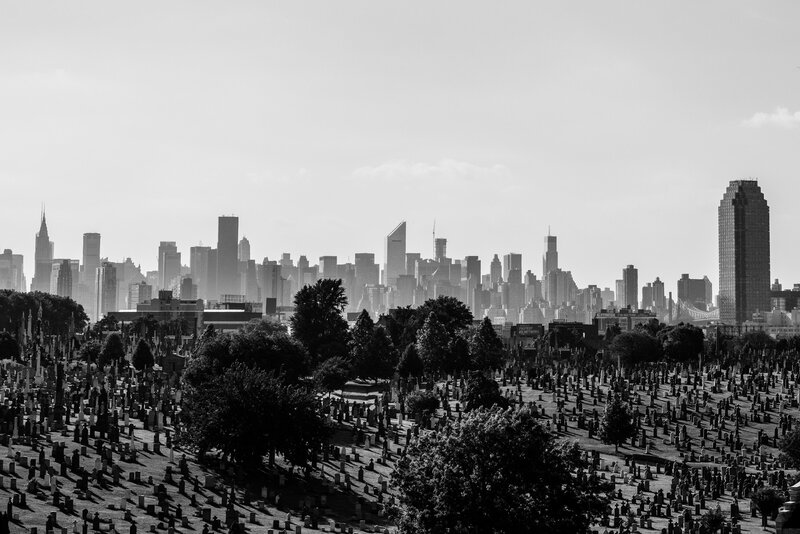 Cemetery with City Skyline — Black