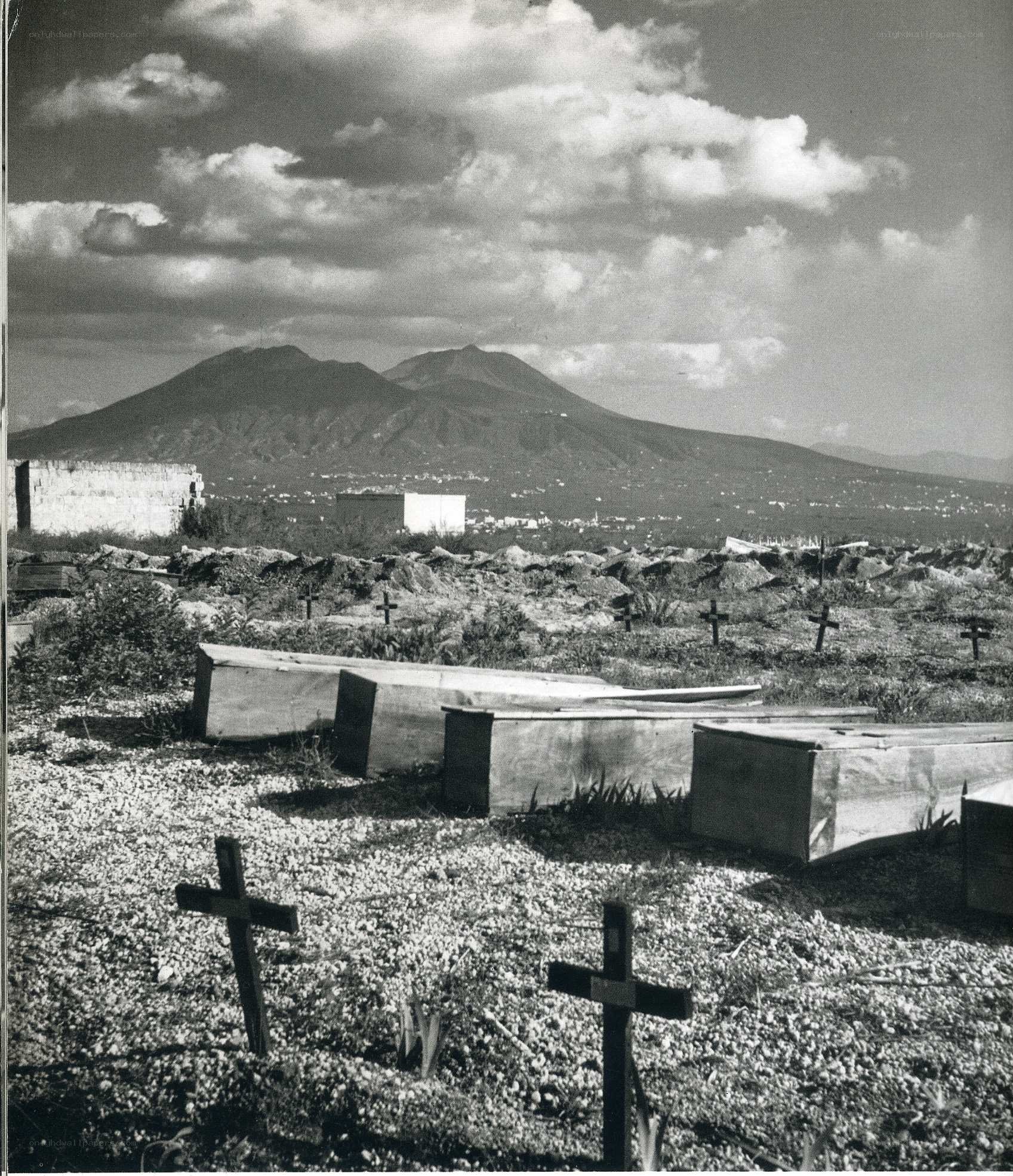 Cemetery with Vesuvius in background
