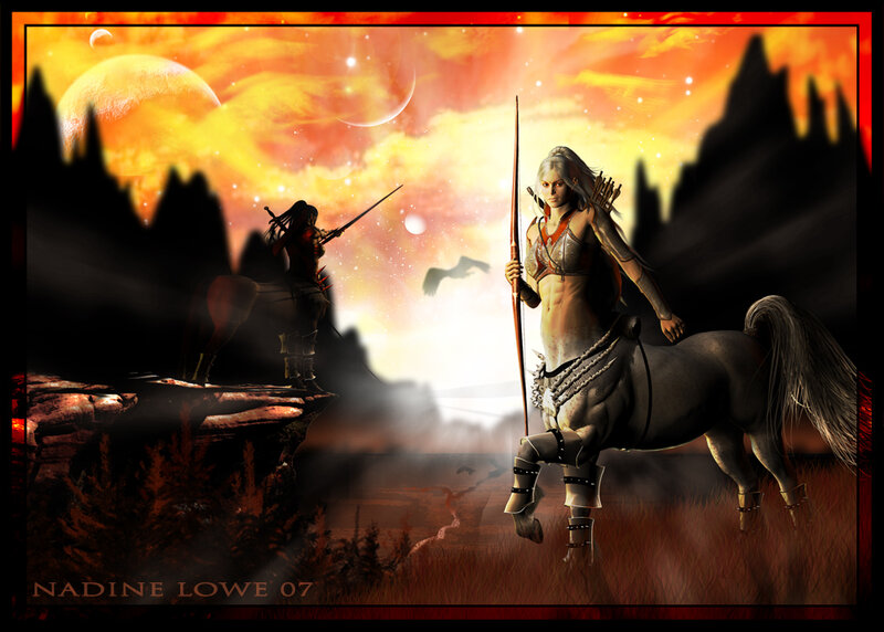 centaur warriors in alien landscape