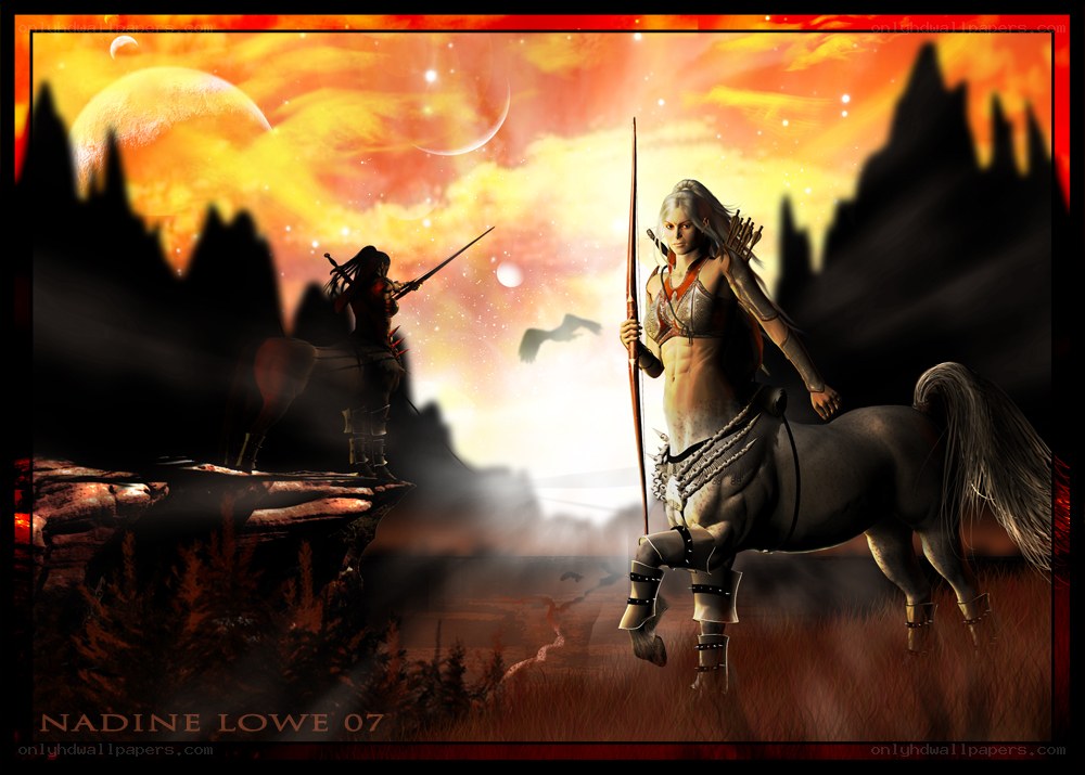 centaur warriors in alien landscape