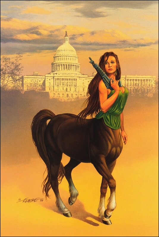 Centaur with rifle in front of Capitol