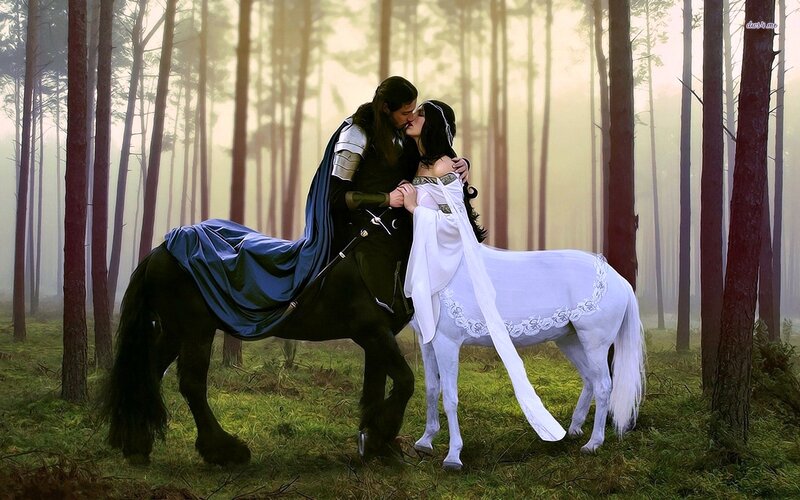 Centaurs Kissing in Forest