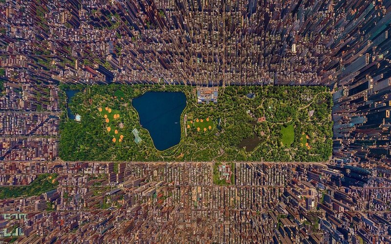 Central Park Aerial View — Green, Serene, Afternoon, Photograph, City