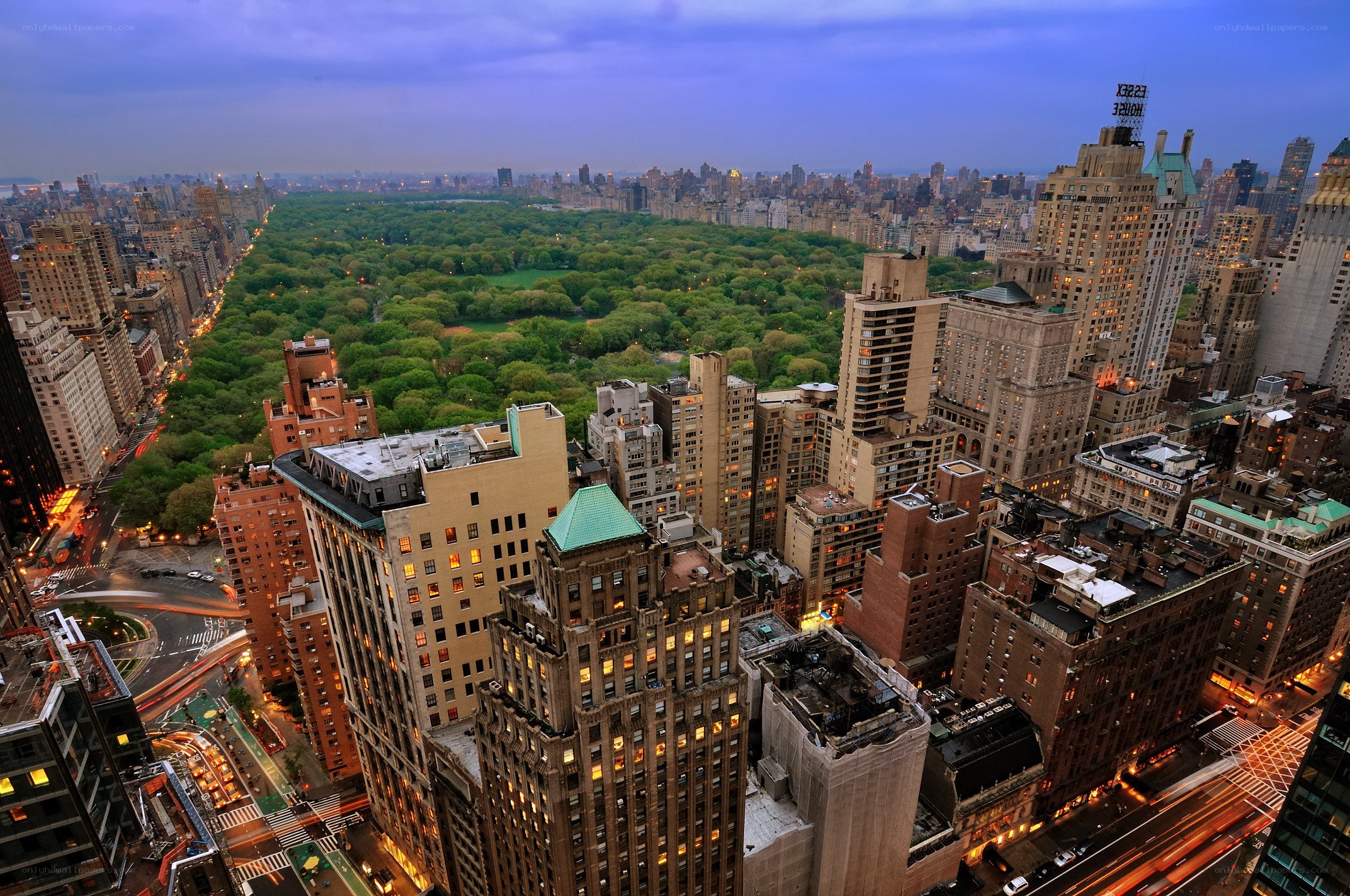 Central Park at dusk from above