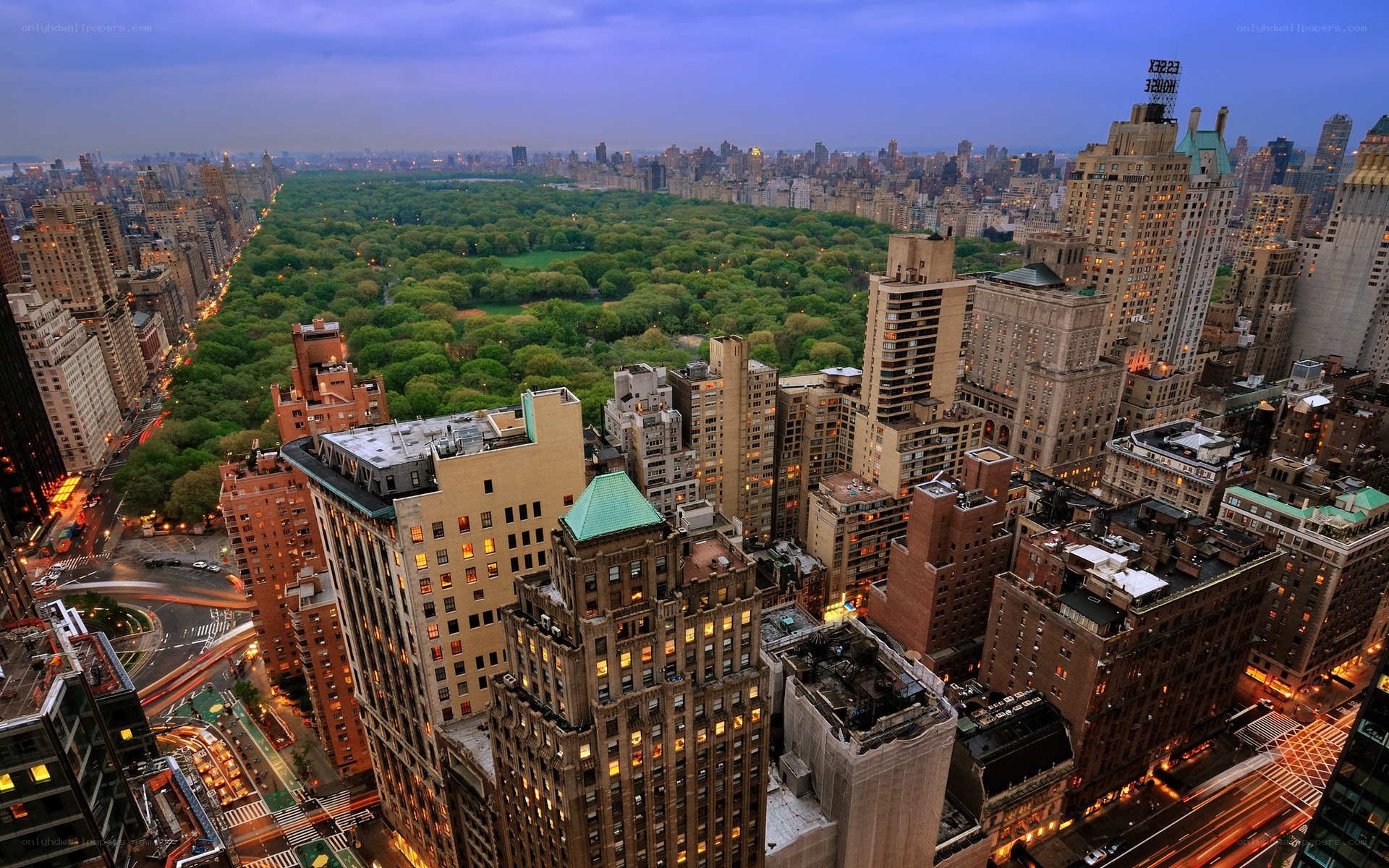 Central Park at dusk from above