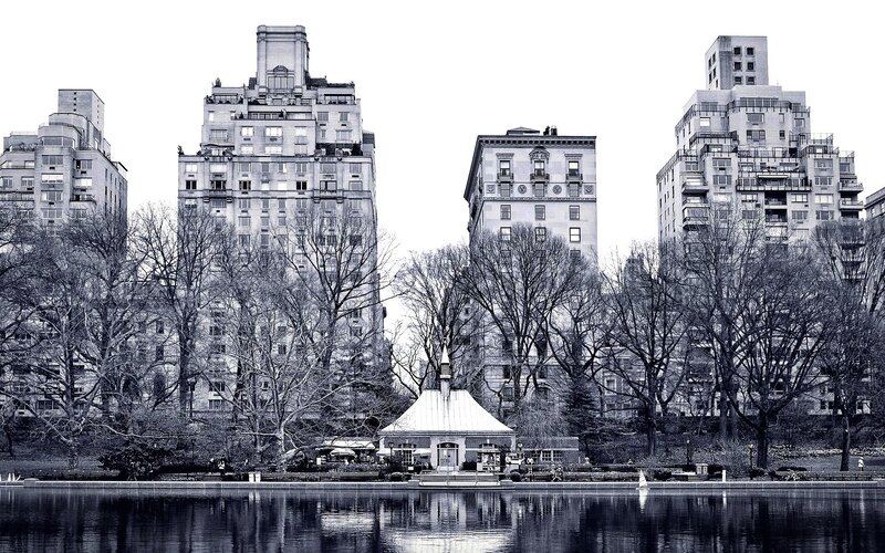 Central Park Lake and Buildings — Black
