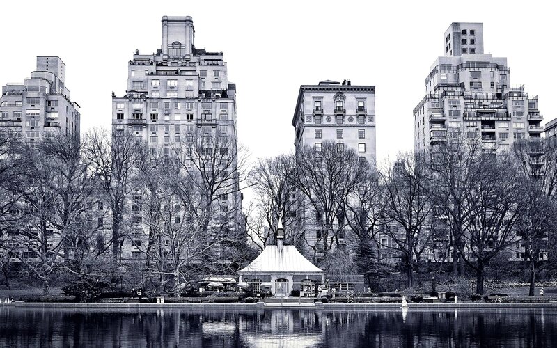 Central Park lake with buildings