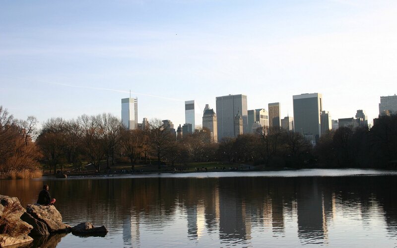 Central Park lake with city skyline