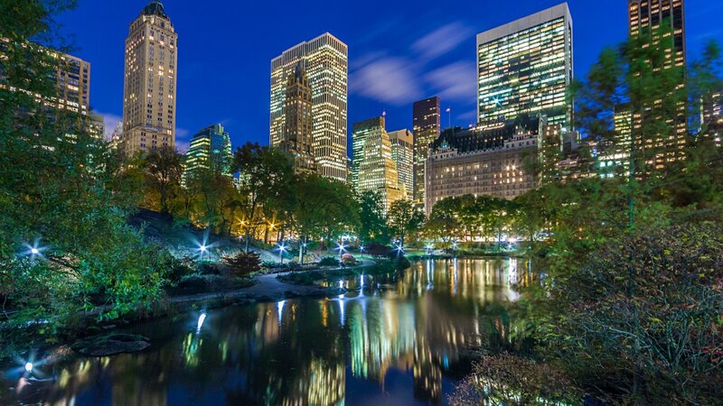 Central Park Pond at Night — Blue
