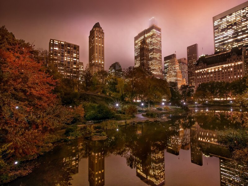 Central Park Pond at Night — Orange