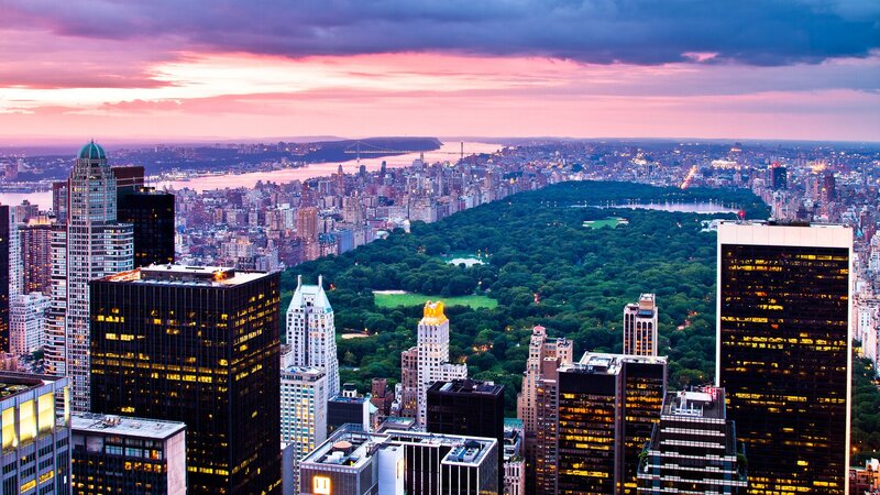 Central Park Skyline — Purple, Dramatic, Sunset, Photograph, Skyscrapers