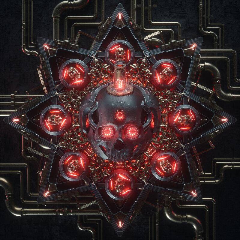 Central Skull with Glowing Orbs