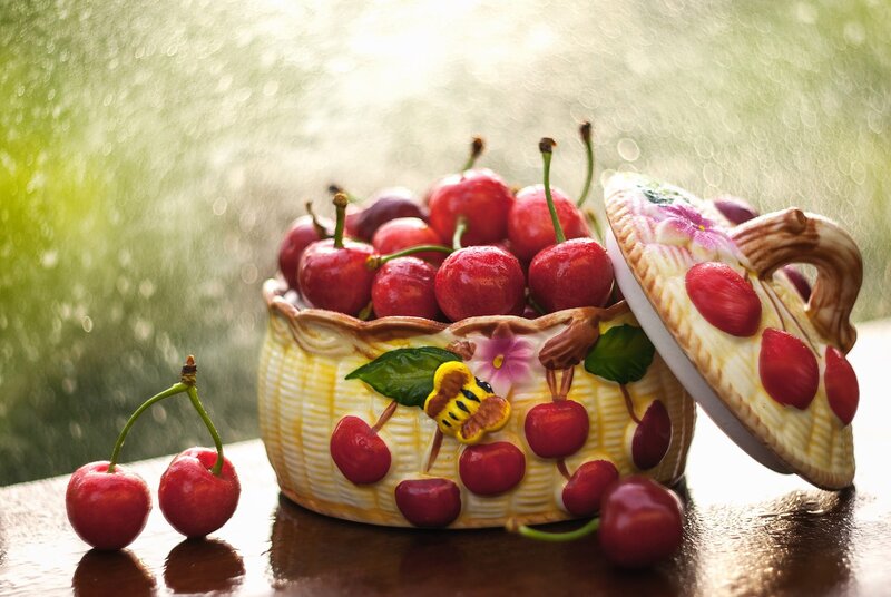 Ceramic Basket with Cherries