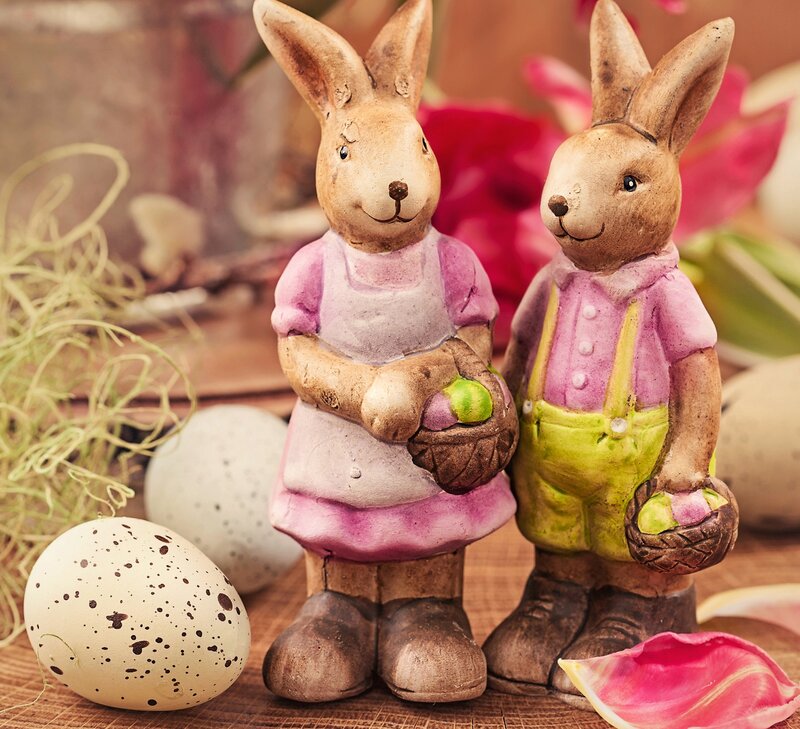 Ceramic Bunny Figurines — Brown, Festive