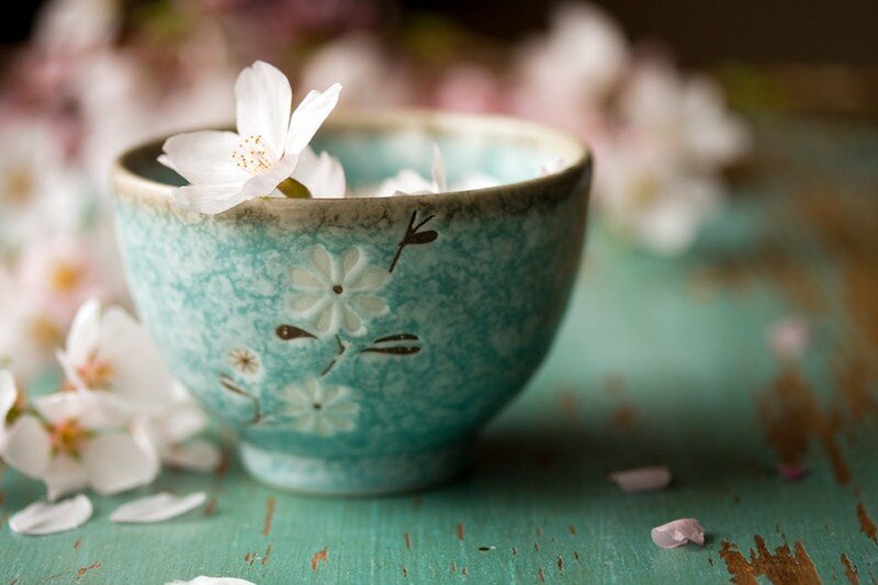 Ceramic Cup with Flowers — Teal