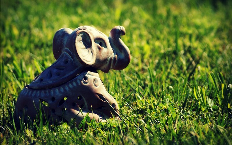 Ceramic Elephant Statue — Green