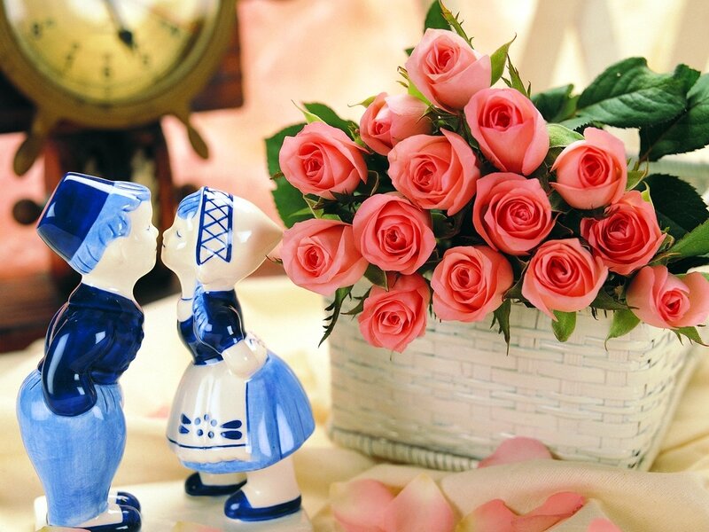 Ceramic Figurines and Roses