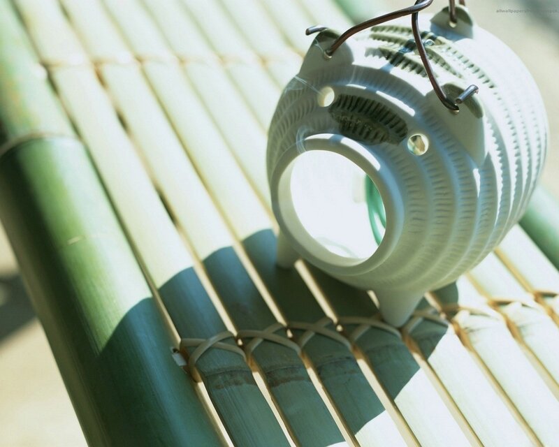 Ceramic Lantern on Bamboo — Green
