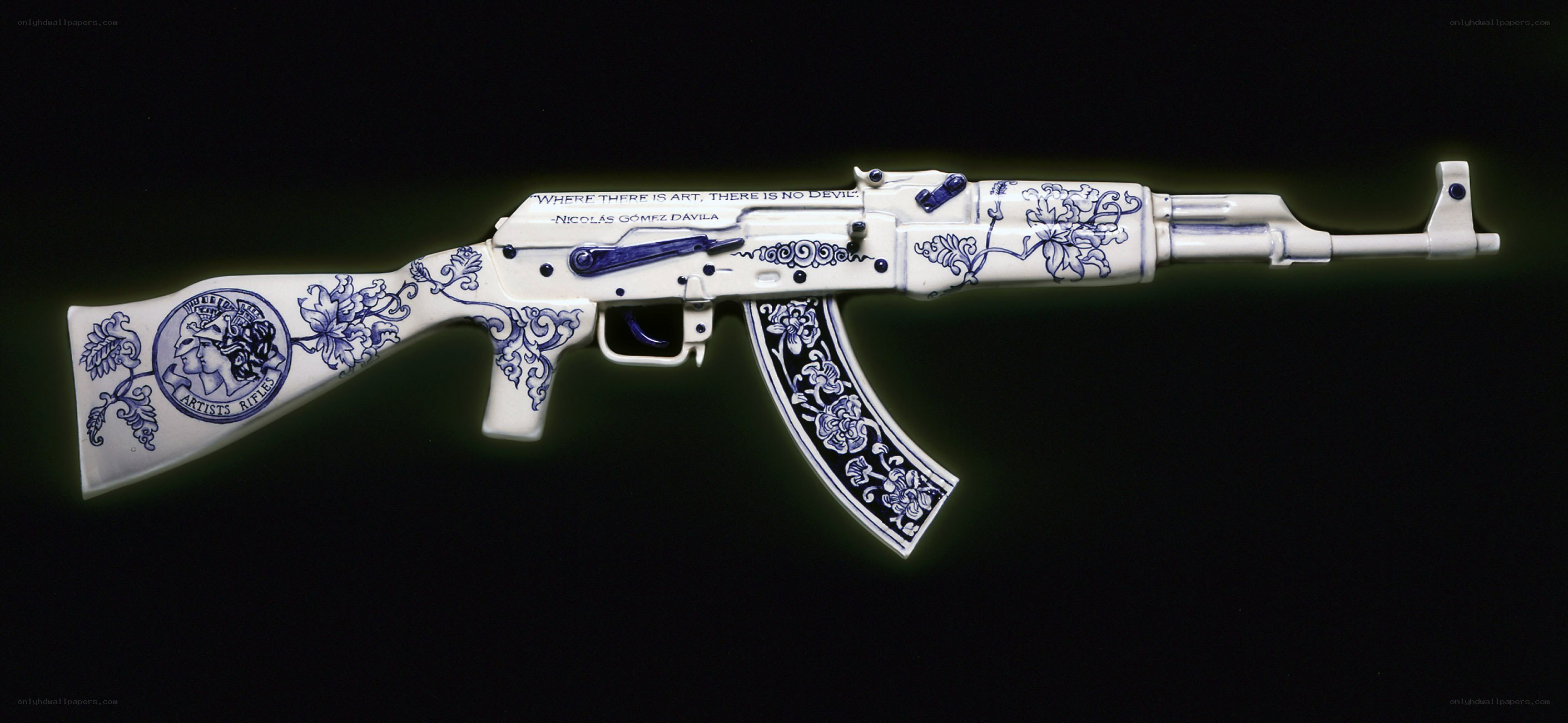 ceramic rifle with blue patterns