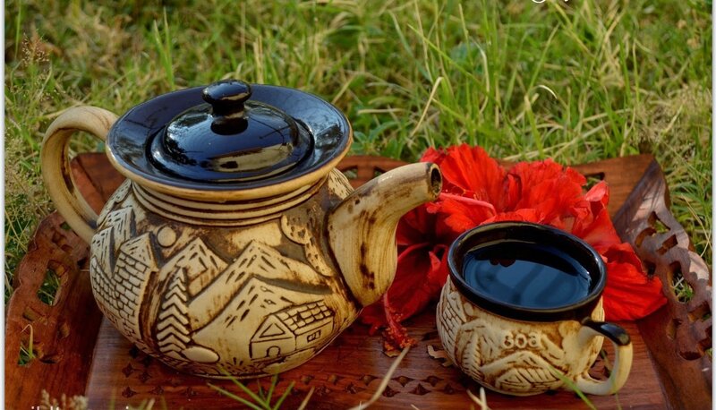 Ceramic Teapot and Cup — Brown