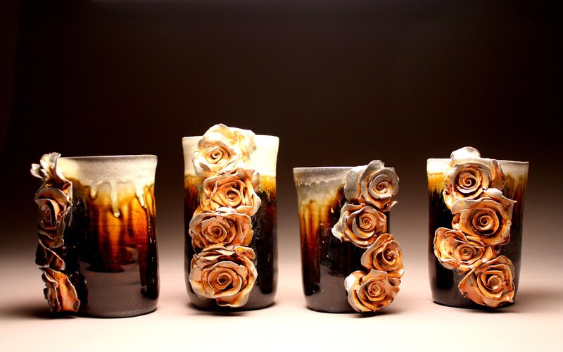 Ceramic Vases with Roses — Black